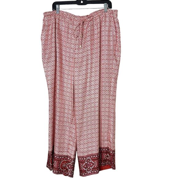 Talbots Red Silk Pants Women 16W Eclectic Bohemian High Rise Wide Leg Palazzo - Picture 1 of 10